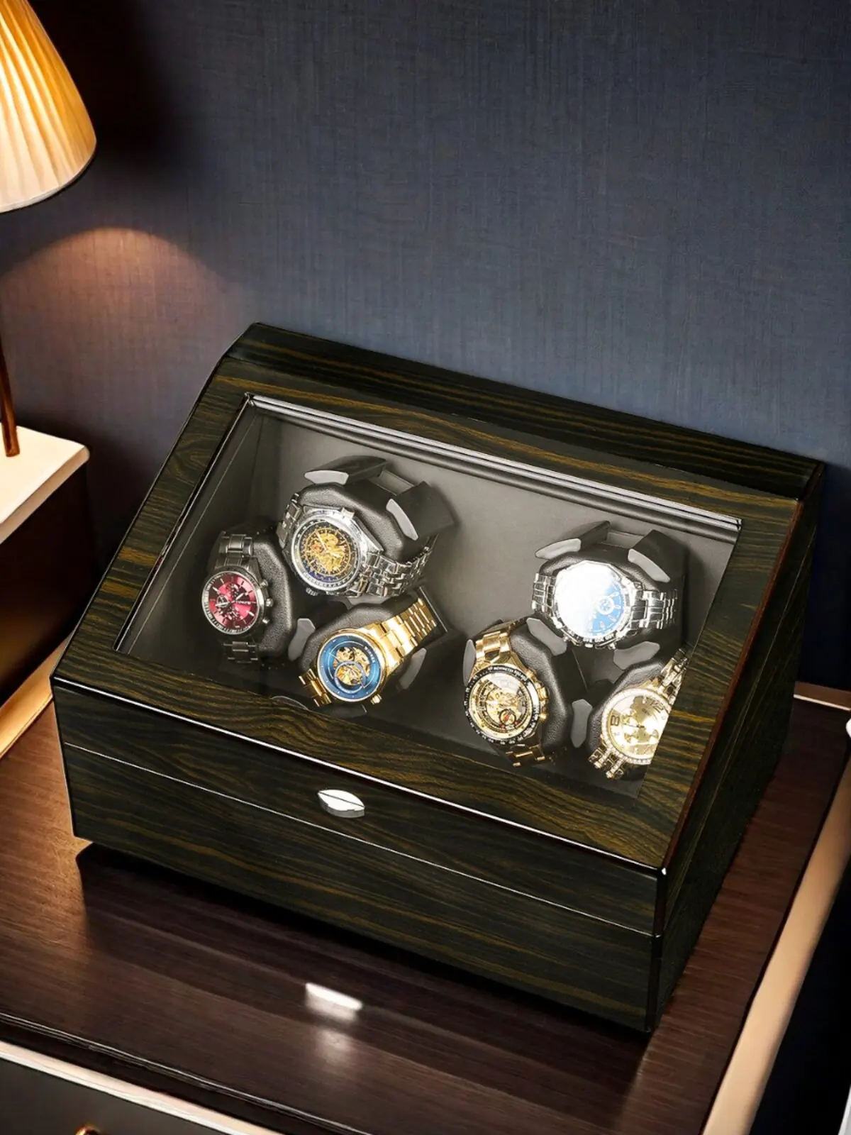 Premium Ebony Wood Watch Winder 3/6 Rotating Slots + 3/6 Storage with LED Light 5 Modes Silent Watch Box for Automatic Watches
Premium Ebony Wood Watch Winder 3/6 Rotating Slots + 3/6 Storage with LED Light 5 Modes Silent Watch Box for Automatic Watches
