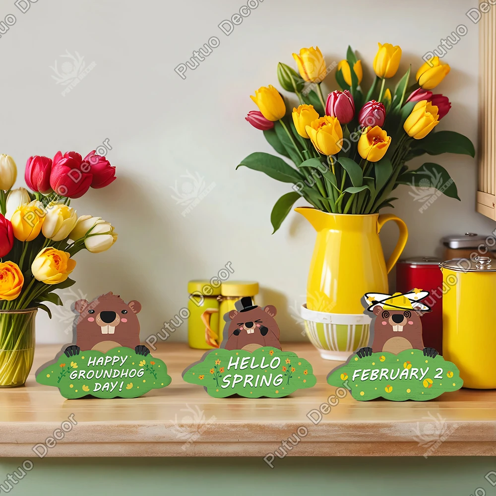 Putuo Decor 3pc Groundhog Shaped Wooden Sign Table Decor, Happy Groundhog Day, Desktop Decor for Home Cafe Coffee Shop Kitchen
Putuo Decor 3pc Groundhog Shaped Wooden Sign Table Decor, Happy Groundhog Day, Desktop Decor for Home Cafe Coffee Shop Kitchen