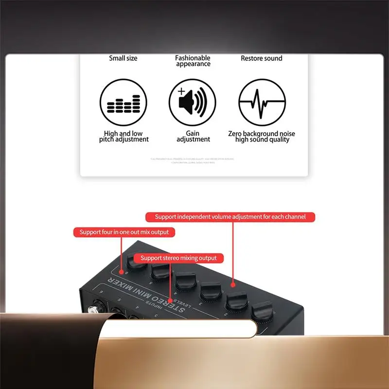 4 Channels Passive Stereo Mixer Mini Audio Mixer Portable Sound Mixer RCA Input Ultra Low Noise For Live Studio Easy To Use-X64A
4 Channels Passive Stereo Mixer Mini Audio Mixer Portable Sound Mixer RCA Input Ultra Low Noise For Live Studio Easy To Use-X64A