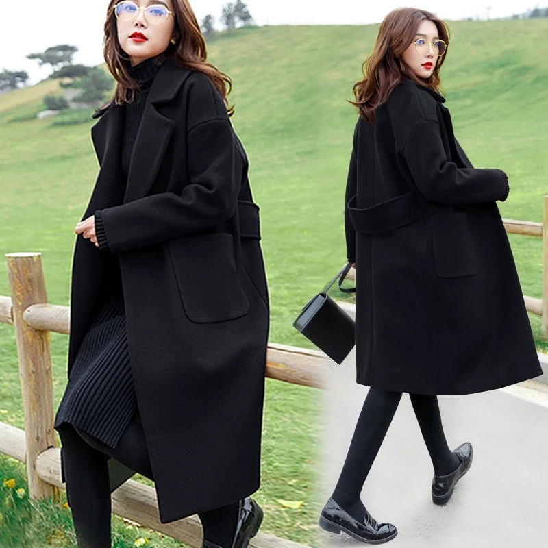 Корейское черное шерстяное пальто с лацканами для женщин, осень-зима, новое модное темпераментное утепленное шерстяное пальто, женское повседневное длинное пальто
Корейское черное шерстяное пальто с лацканами для женщин, осень-зима, новое модное темпераментное утепленное шерстяное пальто, женское повседневное длинное пальто
