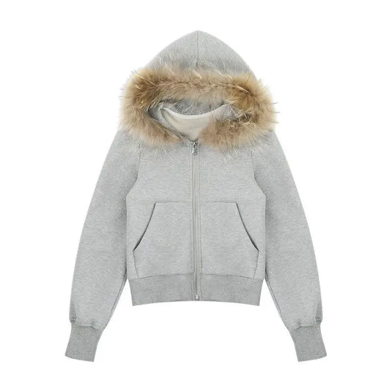 Gagaok American Style Hoodies Women Fur Collar Retro Gray New Hooded Sweatshirt Jacket Autumn Winter Short Zipper Cardigan Top
Gagaok American Style Hoodies Women Fur Collar Retro Gray New Hooded Sweatshirt Jacket Autumn Winter Short Zipper Cardigan Top