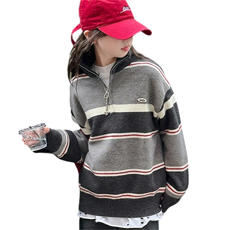 2025 New Autumn Teenage Girls Half Zipper Sweater Elegant Kids Child Striped Turtleneck Knitwear Age 5 6 7 8 9 10 11 12 13 14 Y
2025 New Autumn Teenage Girls Half Zipper Sweater Elegant Kids Child Striped Turtleneck Knitwear Age 5 6 7 8 9 10 11 12 13 14 Y
