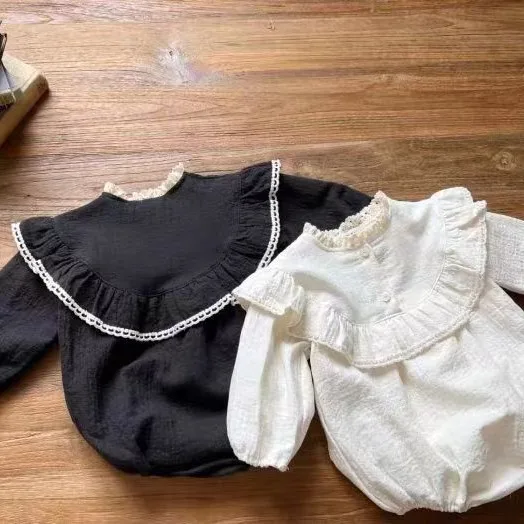 Korean Version of Solid Color Matching, Spring and Autumn Women's Baby One-piece Romper Lace Lotus Leaf Collar Temperament Lady 
Korean Version of Solid Color Matching, Spring and Autumn Women's Baby One-piece Romper Lace Lotus Leaf Collar Temperament Lady