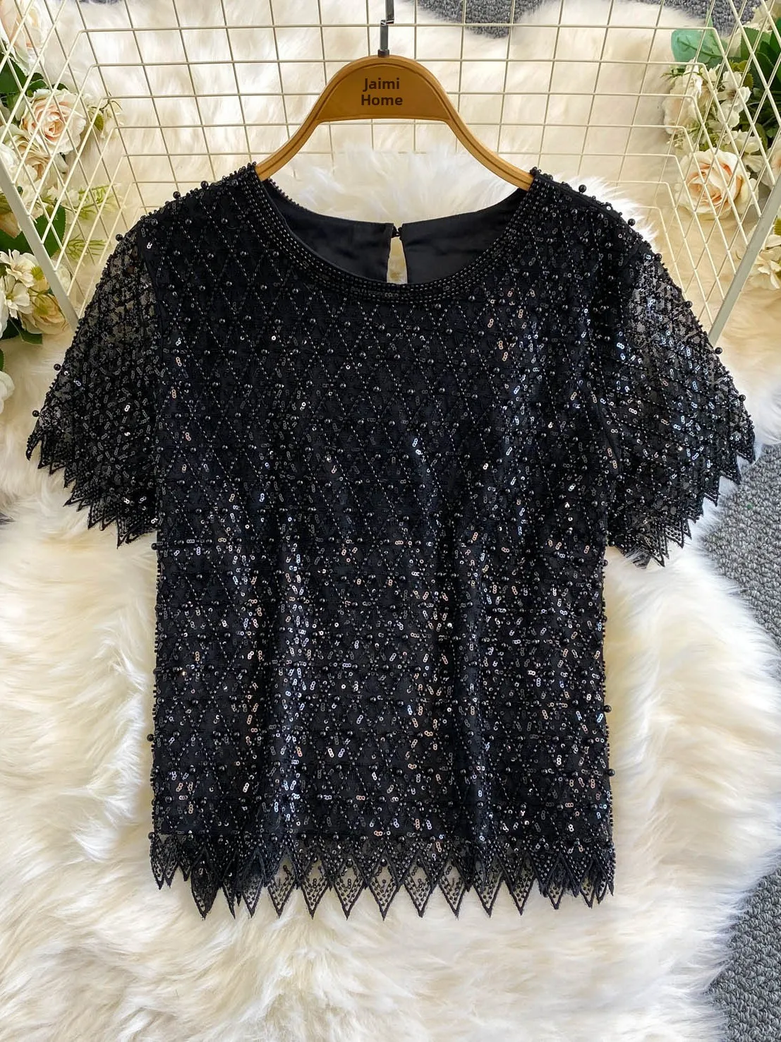 Elegant round Neck T-Shirt Women Summer Party Anti-Aging Mesh Top Glittering Beads Commute Style Korean Loose Fit Pure Color
Elegant round Neck T-Shirt Women Summer Party Anti-Aging Mesh Top Glittering Beads Commute Style Korean Loose Fit Pure Color