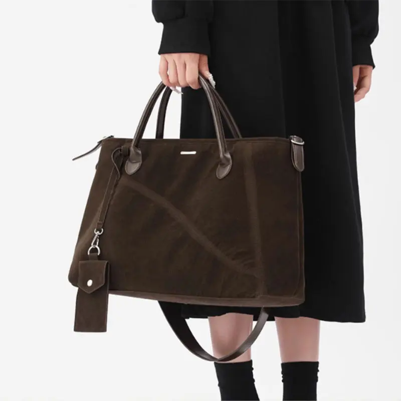 Роскошная большая сумка, замшевая простая сумка в стиле ретро, модная сумка на плечо, горизонтальная квадратная сумка для хранения, большой вместительный портфель на молнии