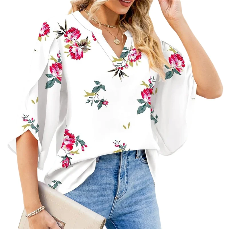 ABRT-3/4 Length Sleeve Women's Tops Loose V-Neck Petal Chiffon Print Shirt Business Work Blouses
ABRT-3/4 Length Sleeve Women's Tops Loose V-Neck Petal Chiffon Print Shirt Business Work Blouses