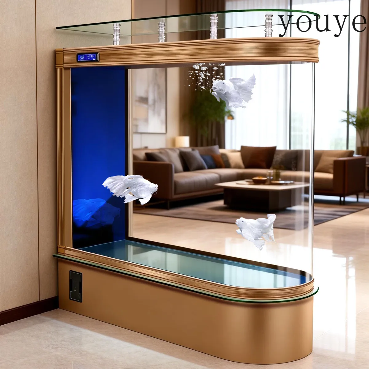 Floor-to-ceiling fish tank screen partition U-shaped golden fish tank living room new household ecological aquarium
Floor-to-ceiling fish tank screen partition U-shaped golden fish tank living room new household ecological aquarium