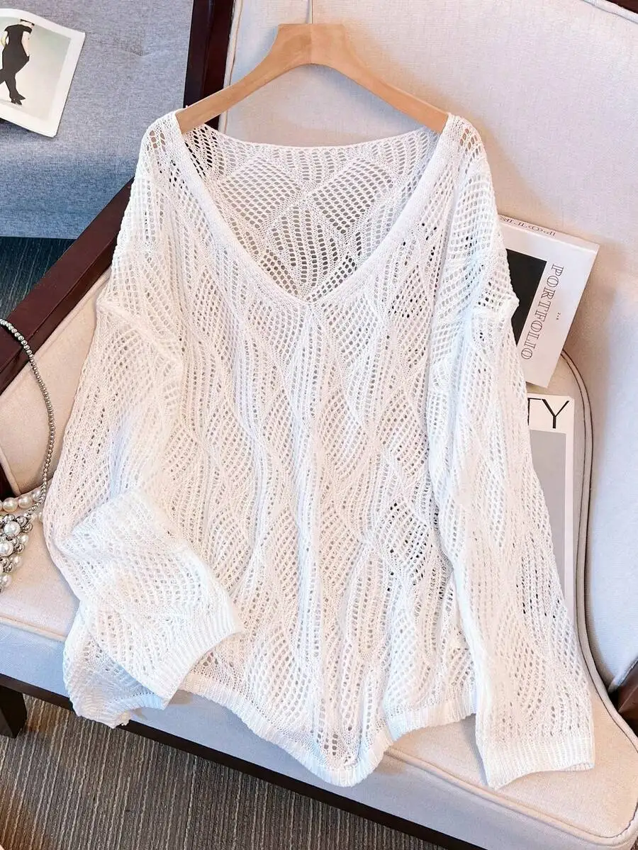 Womens V-Neck Hollow Rhombus Loose Knit Cover Up Lightweight Breathable Beach Holiday Spring Summer
Womens V-Neck Hollow Rhombus Loose Knit Cover Up Lightweight Breathable Beach Holiday Spring Summer