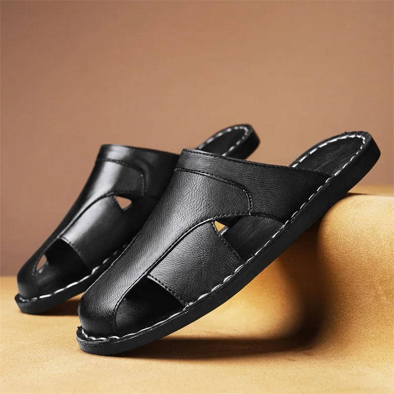 Handmade Men's Leather Slippers Summer Non-slip Flip-flops Designer Soft Sole Man Sandals Luxury Comfortable Casual Flat Shoes
Handmade Men's Leather Slippers Summer Non-slip Flip-flops Designer Soft Sole Man Sandals Luxury Comfortable Casual Flat Shoes