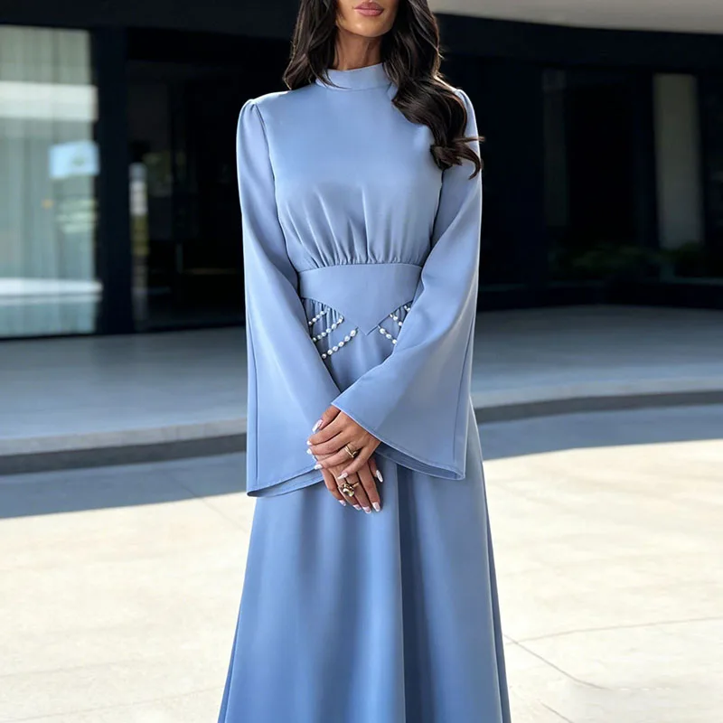 Spring Elegant O Neck Solid Evening Dress Lady Fashion High Waist Beading Design Long Dress Womens Long Sleeve A-Line Maxi Dress
Spring Elegant O Neck Solid Evening Dress Lady Fashion High Waist Beading Design Long Dress Womens Long Sleeve A-Line Maxi Dress
