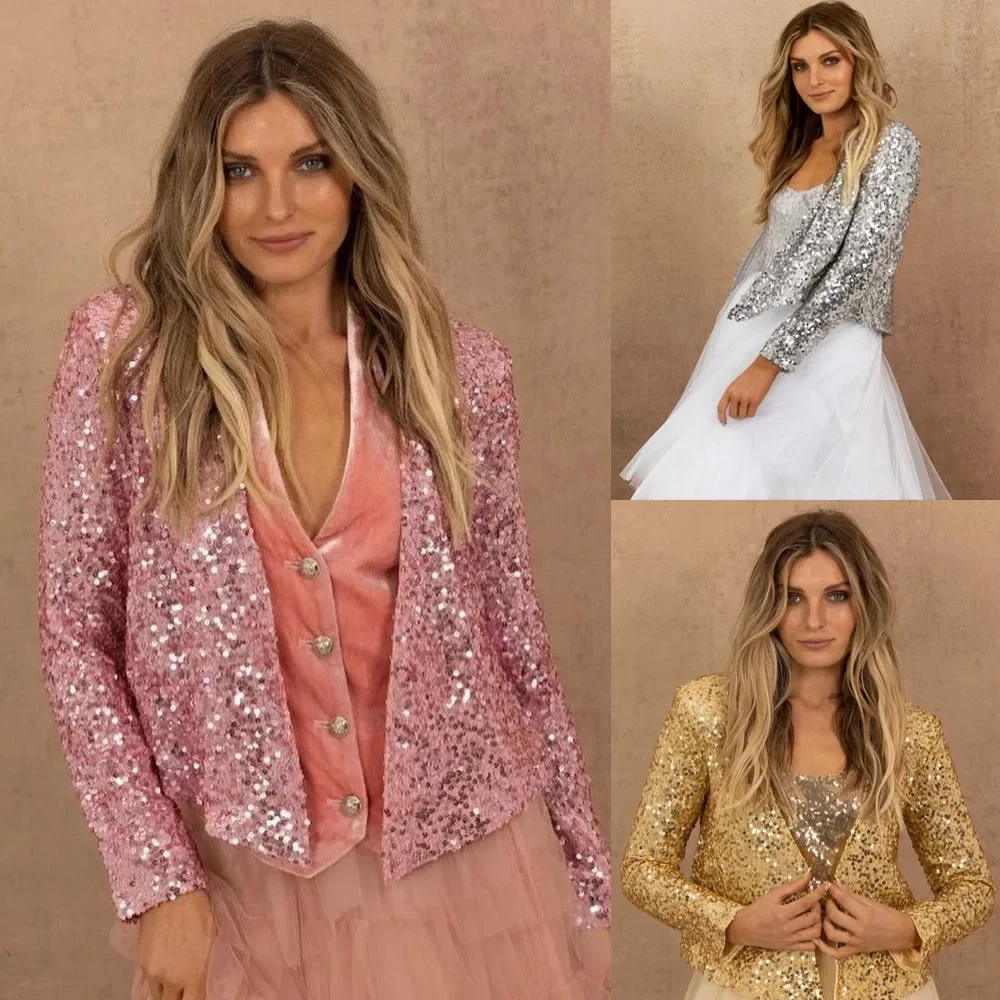 Spring Women's Coat Fashionable Standing Neck Colored Sequin Coat Short Casual Versatile Small Coat
Spring Women's Coat Fashionable Standing Neck Colored Sequin Coat Short Casual Versatile Small Coat
