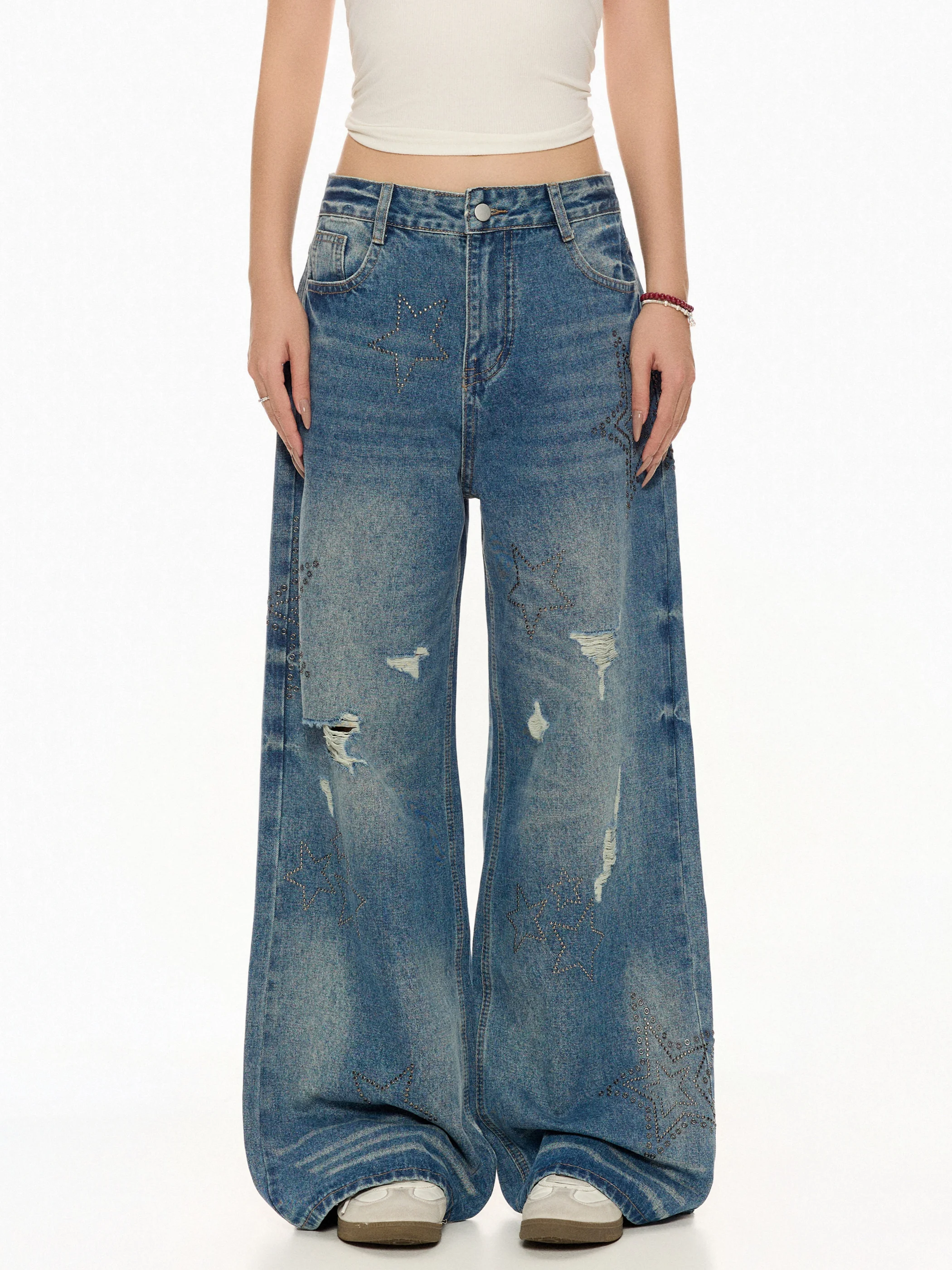 Retro Washed Star Rhinestone Hole Wide Leg Jeans Women Straight Casual Pants Beer Captain C Denim Blue Casual Loose Fit
Retro Washed Star Rhinestone Hole Wide Leg Jeans Women Straight Casual Pants Beer Captain C Denim Blue Casual Loose Fit