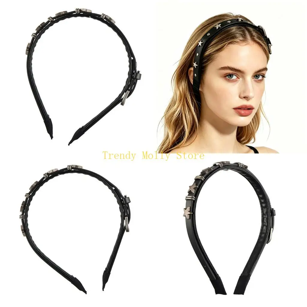 N5KB Fashionable Punk Leather Star Hairband Unisex Comfortable PU Headpiece Hair Hoop For Concerts And Everyday Use
N5KB Fashionable Punk Leather Star Hairband Unisex Comfortable PU Headpiece Hair Hoop For Concerts And Everyday Use