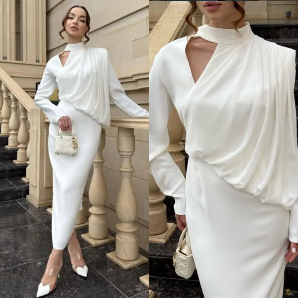 High Quality Customized Ankle Length High Collar White Women Pleat Full Sleeves Vestidos Para Bodas Mujer Invitada فساتين السهرة
High Quality Customized Ankle Length High Collar White Women Pleat Full Sleeves Vestidos Para Bodas Mujer Invitada فساتين السهرة