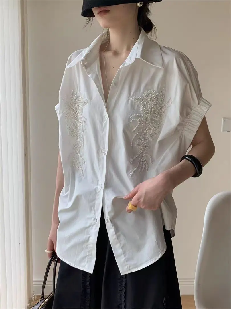 Heavy Bead Embroidered Breathable Cotton Shirt Top 2025 Spring and Summer Fashion Lapel Loose High Street Blouse For Women
Heavy Bead Embroidered Breathable Cotton Shirt Top 2025 Spring and Summer Fashion Lapel Loose High Street Blouse For Women