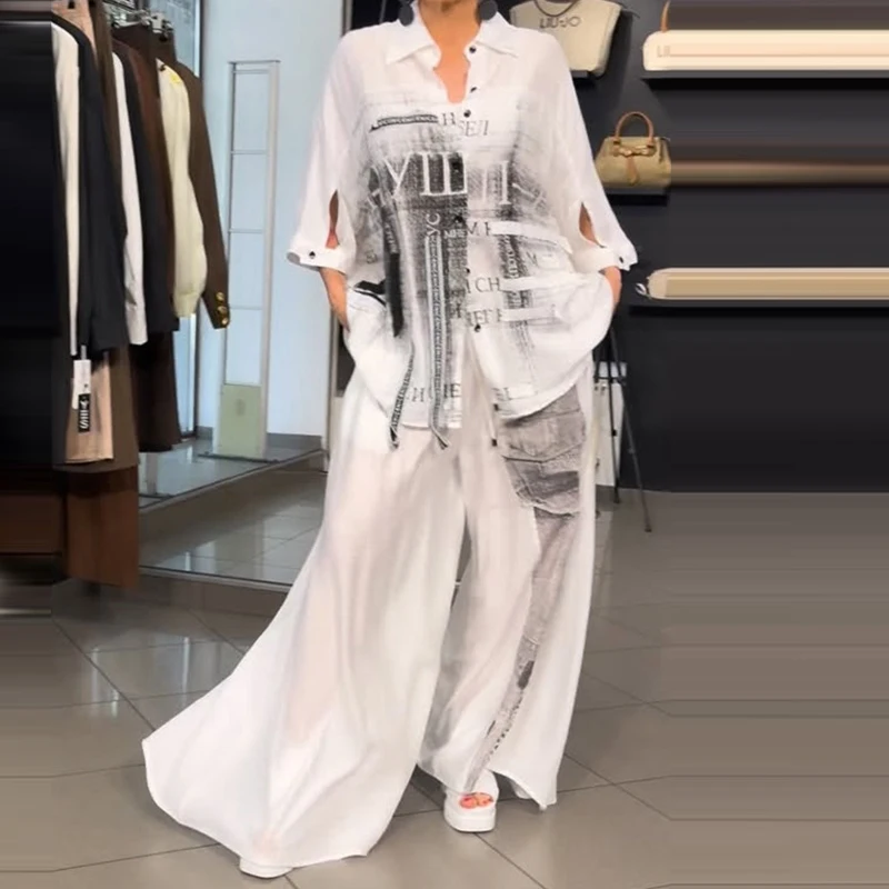 Vintage Pattern Print Loose Commuter Outfit Summer Breathable Casual Holiday Suit Fashion Lapel Shirt+Pants Women Two Piece Set
Vintage Pattern Print Loose Commuter Outfit Summer Breathable Casual Holiday Suit Fashion Lapel Shirt+Pants Women Two Piece Set