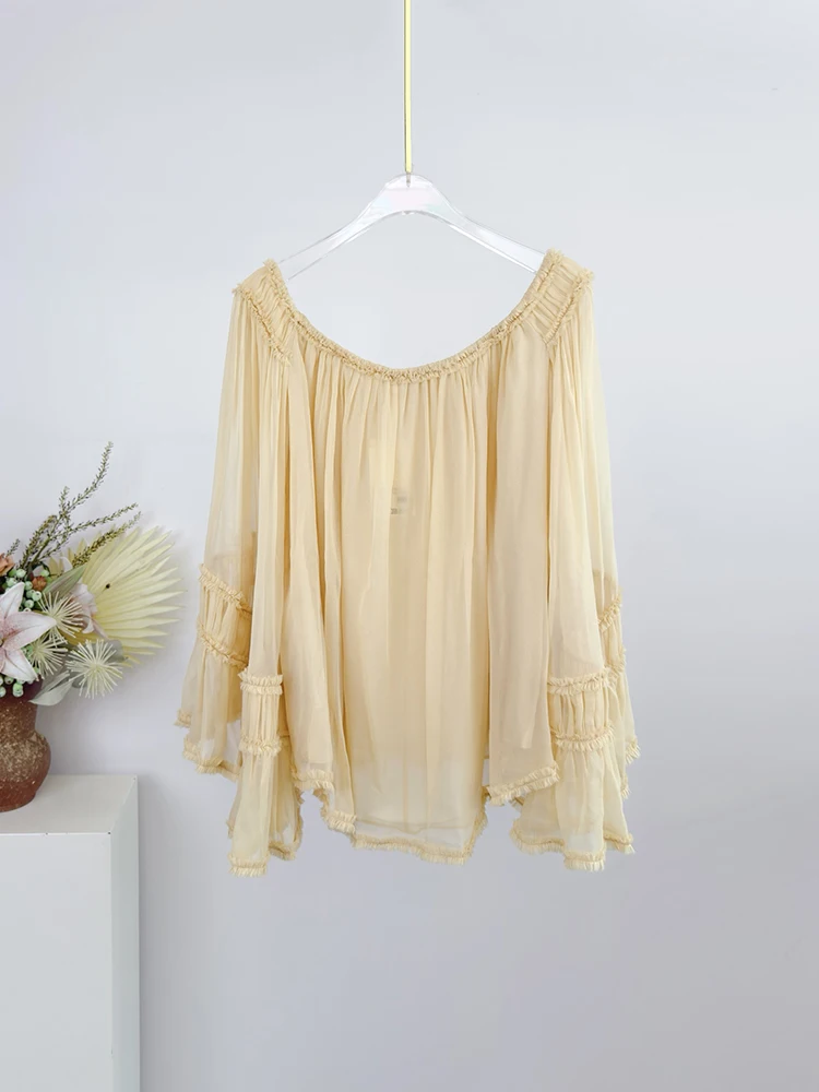 Spring Summer Fashion Daily Casual Khaki Color Loose Silk Blouses Women's Solid Color One Word Collar Long Sleeve Shirt
Spring Summer Fashion Daily Casual Khaki Color Loose Silk Blouses Women's Solid Color One Word Collar Long Sleeve Shirt