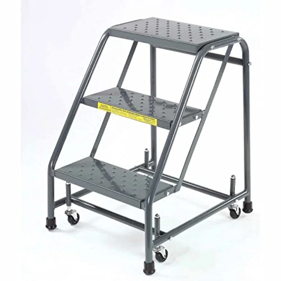318P Steel Standard Rolling Ladder with Spring Loaded Casters Without Handrails, Perforated Step Tread, Unassembled, 3 Steps