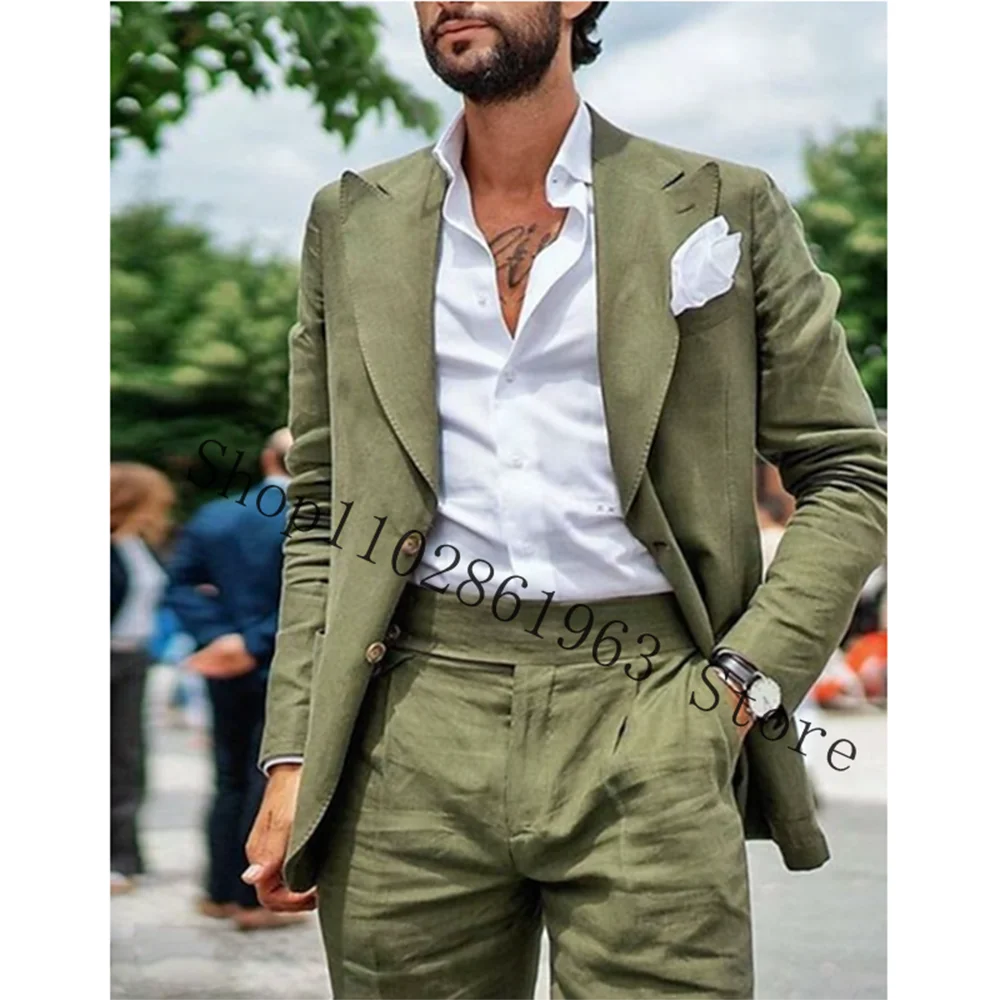Green Linen Suits For Men 2 Pieces Casual Slim Fit Suits Formal Wedding Prom Business Men Tuxedos Blazer Pants Trajes De Hombre
Green Linen Suits For Men 2 Pieces Casual Slim Fit Suits Formal Wedding Prom Business Men Tuxedos Blazer Pants Trajes De Hombre