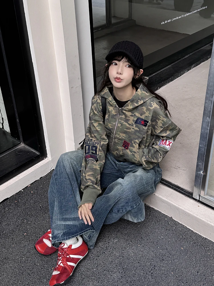 URKR Spring Thin American Retro Camouflage Hooded Open Cardigan Women's Design Sensation ort Length Spicy Girl Jaet
URKR Spring Thin American Retro Camouflage Hooded Open Cardigan Women's Design Sensation ort Length Spicy Girl Jaet