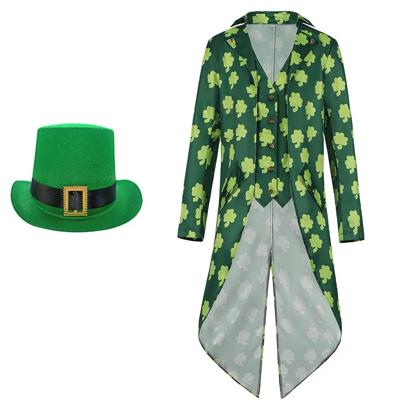 European And American Halloween Men's Irish Four-leaf Clover Tailcoat Carnival Costume Stage Performance Costume For Men
European And American Halloween Men's Irish Four-leaf Clover Tailcoat Carnival Costume Stage Performance Costume For Men