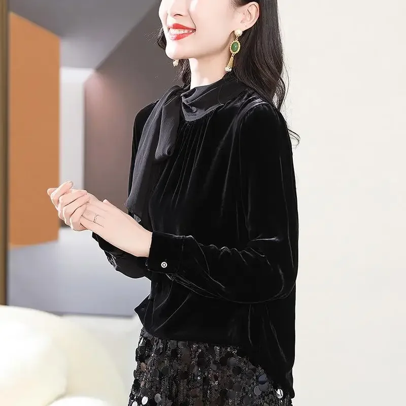 Футболка с французским галстуком-бабочкой, темпераментный модный золотой бархатный топ, весна 2025, новый дизайн
Футболка с французским галстуком-бабочкой, темпераментный модный золотой бархатный топ, весна 2025, новый дизайн