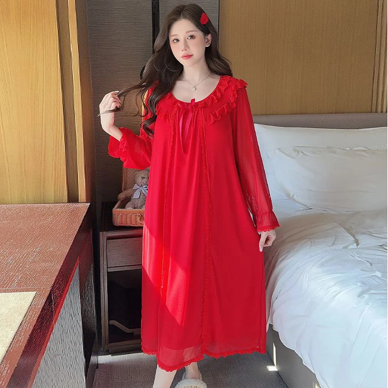 2025 Spring Sweet Princess Long Sleeve Lingerie Nightgowns for Women Korean Cute Sleepwear Night Dress Nightdress Home Nighty
2025 Spring Sweet Princess Long Sleeve Lingerie Nightgowns for Women Korean Cute Sleepwear Night Dress Nightdress Home Nighty