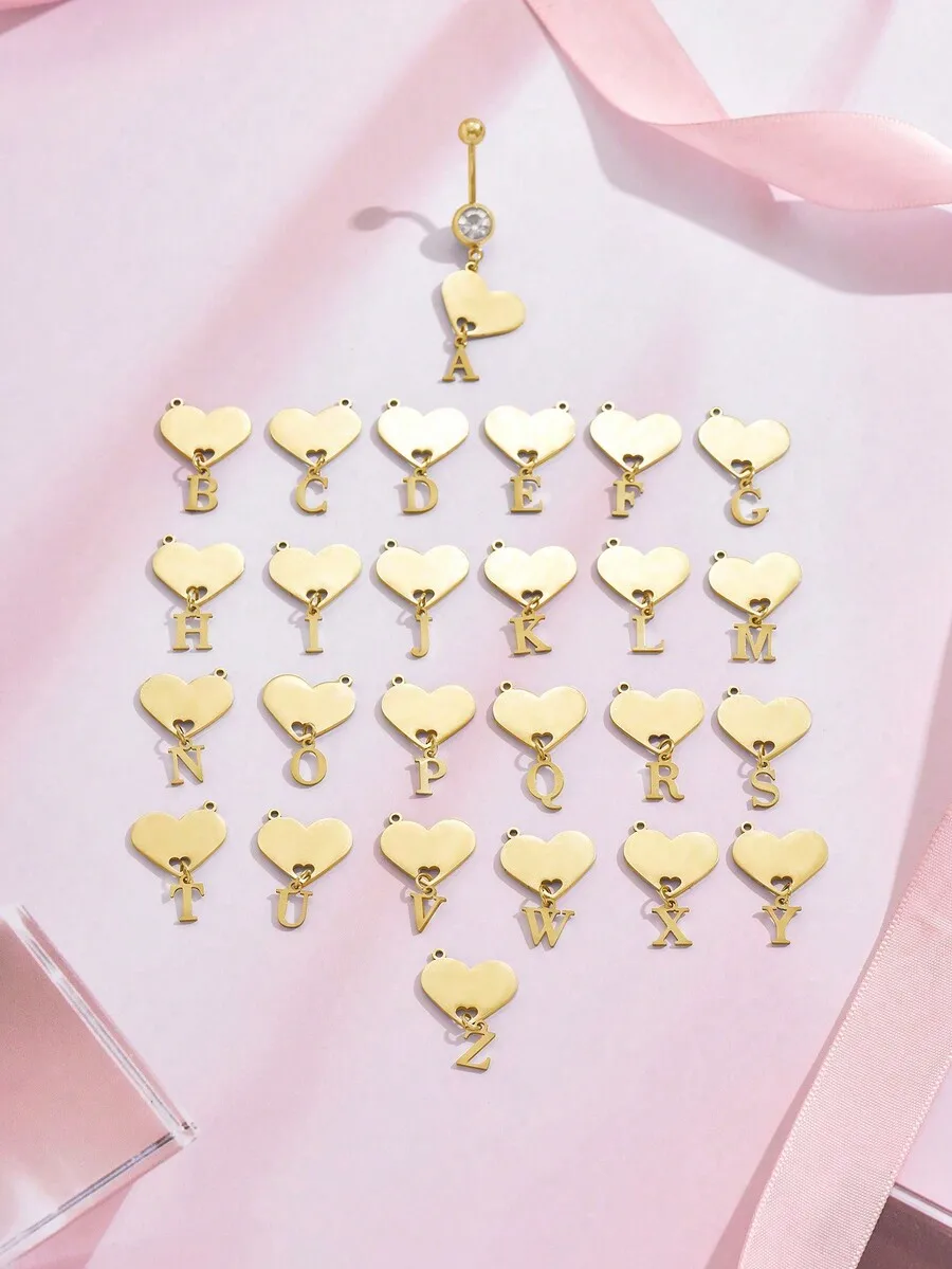 Stainless Steel Gold Plated Heart-Shaped Belly Button Ring With 26 Alphabet Charms And Crystal Accent For Women Gift
Stainless Steel Gold Plated Heart-Shaped Belly Button Ring With 26 Alphabet Charms And Crystal Accent For Women Gift