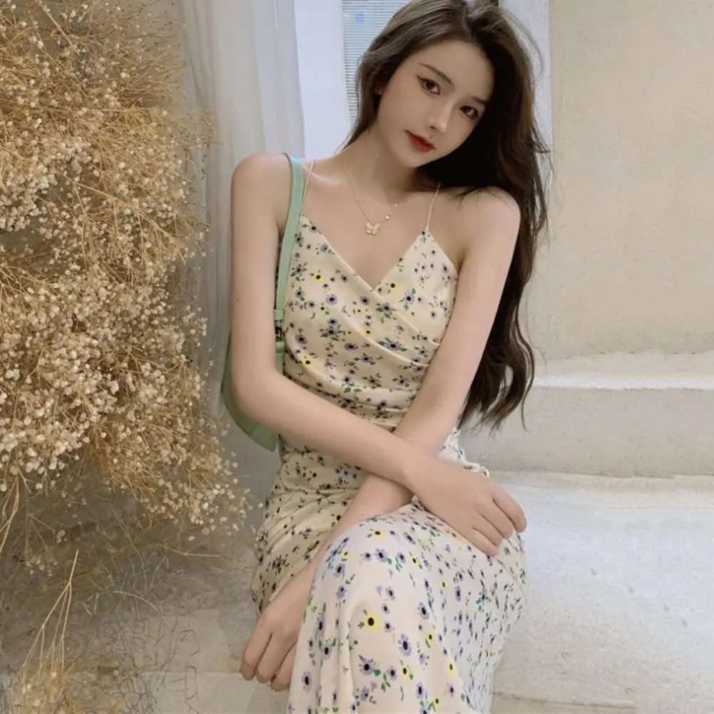 Women Party Dress Flower Printing V Neck Low-cut Spaghetti Strap Backless Dress-up Sleeveless Tight Waist Lady Ball Dress Female
Women Party Dress Flower Printing V Neck Low-cut Spaghetti Strap Backless Dress-up Sleeveless Tight Waist Lady Ball Dress Female