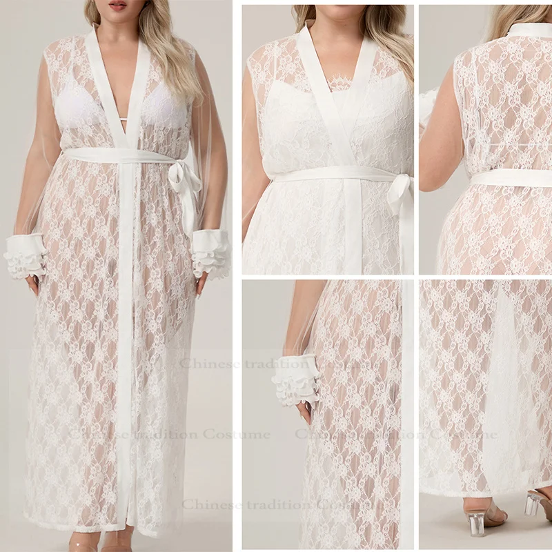 Oversize 4Xl 5Xl Vestidos De Novia White Wedding Dress Women Long Kimono Gown Sexy Lace Mesh Sleepwear Bride Bathrobe Lingerie
Oversize 4Xl 5Xl Vestidos De Novia White Wedding Dress Women Long Kimono Gown Sexy Lace Mesh Sleepwear Bride Bathrobe Lingerie