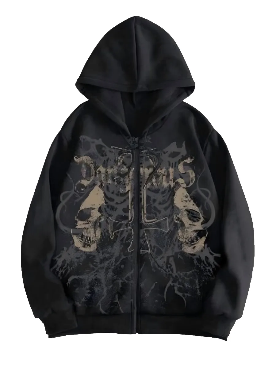 Y2K Men's Black Jacket Gothic Style Skulls Pattern Zip Hooded Sweatshirt Couple Skulls Halloween Clothes
Y2K Men's Black Jacket Gothic Style Skulls Pattern Zip Hooded Sweatshirt Couple Skulls Halloween Clothes