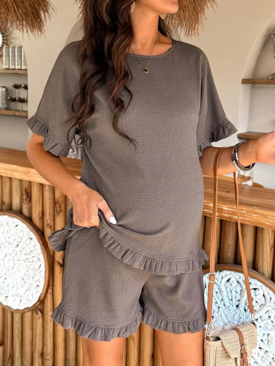2pcs Maternity Brown Summer Casual Short Sleeve Top And Adjustable Waist Shorts Set
2pcs Maternity Brown Summer Casual Short Sleeve Top And Adjustable Waist Shorts Set