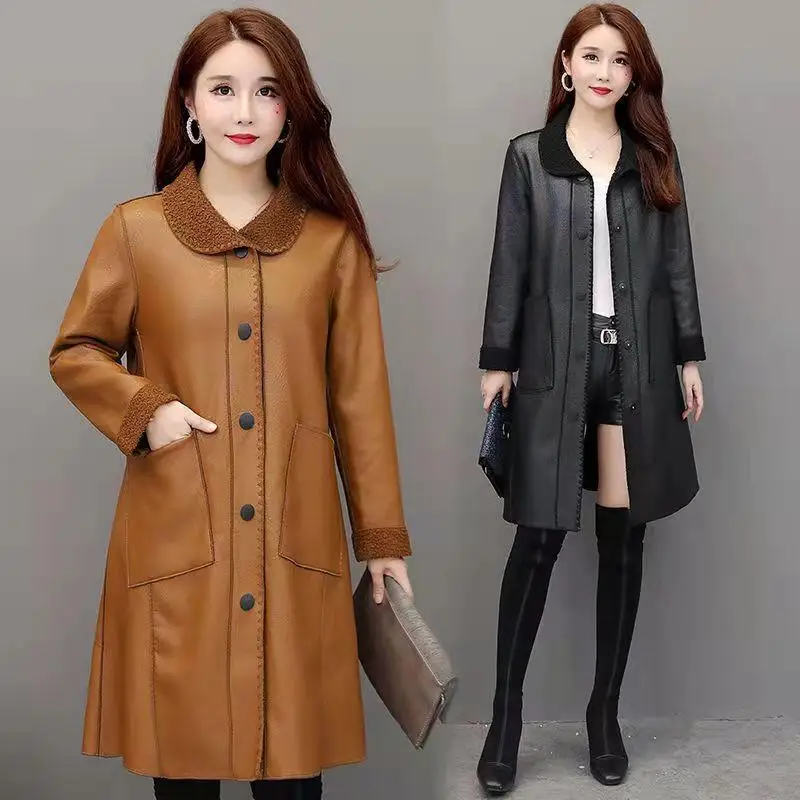 Casual Style Teddy Fleece Women's Jacket Long Sleeve Fashionable Mid-Length Coat Mommy Clothes plus Size PU Leather Coat
Casual Style Teddy Fleece Women's Jacket Long Sleeve Fashionable Mid-Length Coat Mommy Clothes plus Size PU Leather Coat
