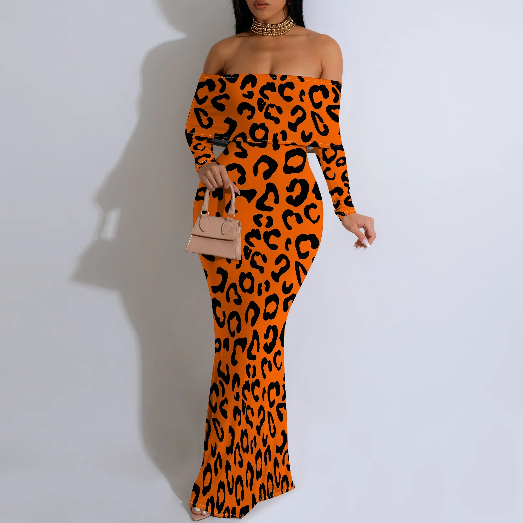 Women Off Shoulder Leopard Print Long Sleeve Bodycon Maxi Dress with Belt for Elegant Party and Evening Events
Women Off Shoulder Leopard Print Long Sleeve Bodycon Maxi Dress with Belt for Elegant Party and Evening Events