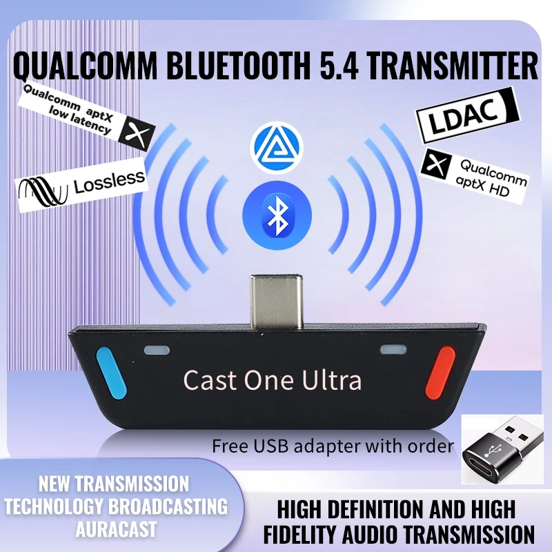 Type-C Bluetooth Transmitter BT5.4 for Mobile / Game Player to Wireless Headphones CC5181 Chip LDAC AptX Adaptive Low Latency
Type-C Bluetooth Transmitter BT5.4 for Mobile / Game Player to Wireless Headphones CC5181 Chip LDAC AptX Adaptive Low Latency