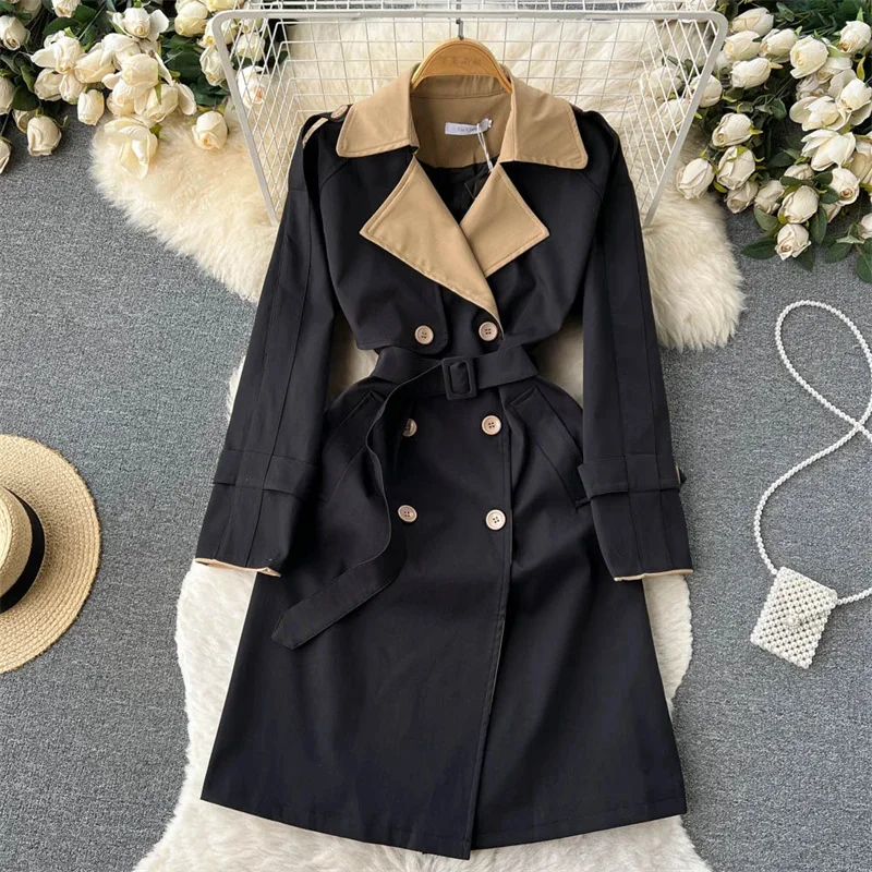 Autumn Women Korean Contrast Color Mid-length Windbreaker With Belt Casual Double-breasted Lapel Long Sleeve Trench Coat
Autumn Women Korean Contrast Color Mid-length Windbreaker With Belt Casual Double-breasted Lapel Long Sleeve Trench Coat
