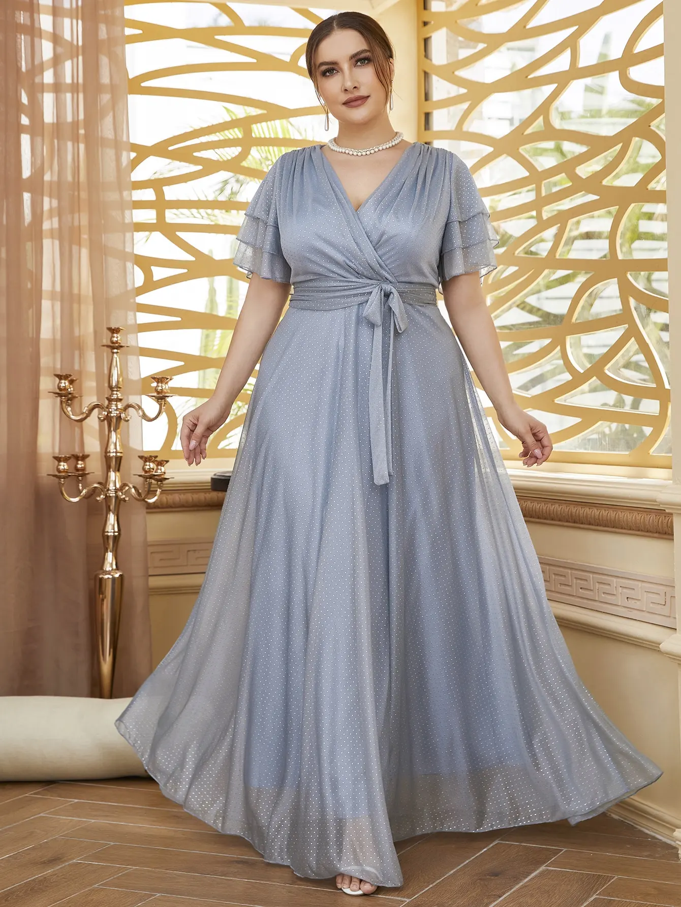 Plus Size Elegant Deep V-Neck High Waist Floor-Length Chiffon Bridesmaid Dress for Wedding Evening Gown A-Line
Plus Size Elegant Deep V-Neck High Waist Floor-Length Chiffon Bridesmaid Dress for Wedding Evening Gown A-Line