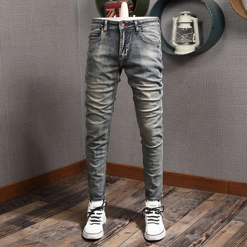 Fashion Trendy Men Jeans Retro Washed Gray Blue Elastic Stretch Slim Ripped Jeans Men Embroidery Designer Vintage Denim Pants
Fashion Trendy Men Jeans Retro Washed Gray Blue Elastic Stretch Slim Ripped Jeans Men Embroidery Designer Vintage Denim Pants
