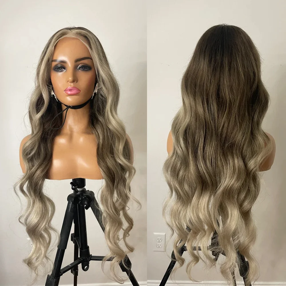 Gorgeous Balayage Blonde Synthetic Wigs Dark Brown Highlights Lace Front Wigs Soft Long Wavy Women Wig Heat Safe Synthetic Fibre
Gorgeous Balayage Blonde Synthetic Wigs Dark Brown Highlights Lace Front Wigs Soft Long Wavy Women Wig Heat Safe Synthetic Fibre