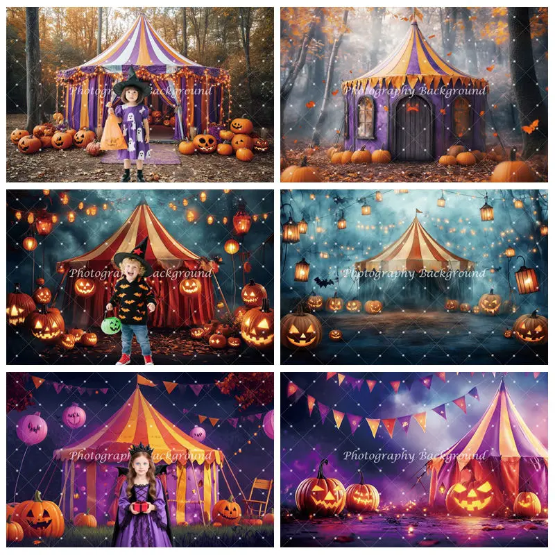 Horrible Circus Halloween Backgrounds for Photographs Autumn Forest Tent Dense Fog Jack-O-Lantern Portrait Photography Backdrops
Horrible Circus Halloween Backgrounds for Photographs Autumn Forest Tent Dense Fog Jack-O-Lantern Portrait Photography Backdrops