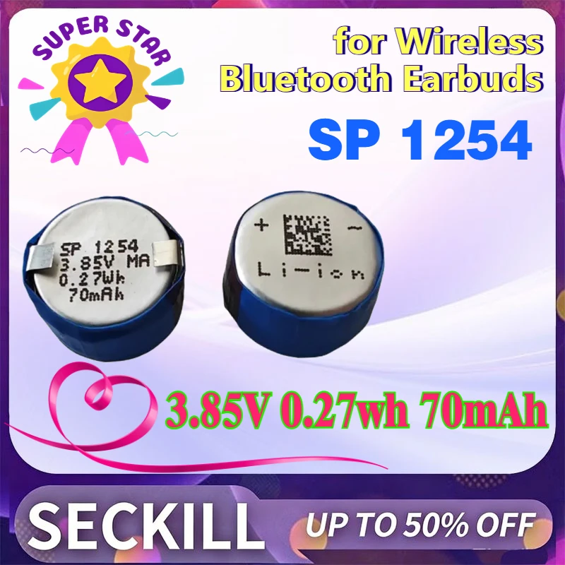 3.85V 70mAh 0.27Wh SP 1254 Lithium-ion Pouch Button Cell Battery Suitable for Wireless Bluetooth Earbuds and Other Devices
3.85V 70mAh 0.27Wh SP 1254 Lithium-ion Pouch Button Cell Battery Suitable for Wireless Bluetooth Earbuds and Other Devices