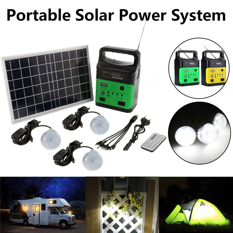 Portable Solar Generator Solar Panel Solar Power System Outdoor Lighting System with Radio Bulbs Battery Charging
Portable Solar Generator Solar Panel Solar Power System Outdoor Lighting System with Radio Bulbs Battery Charging
