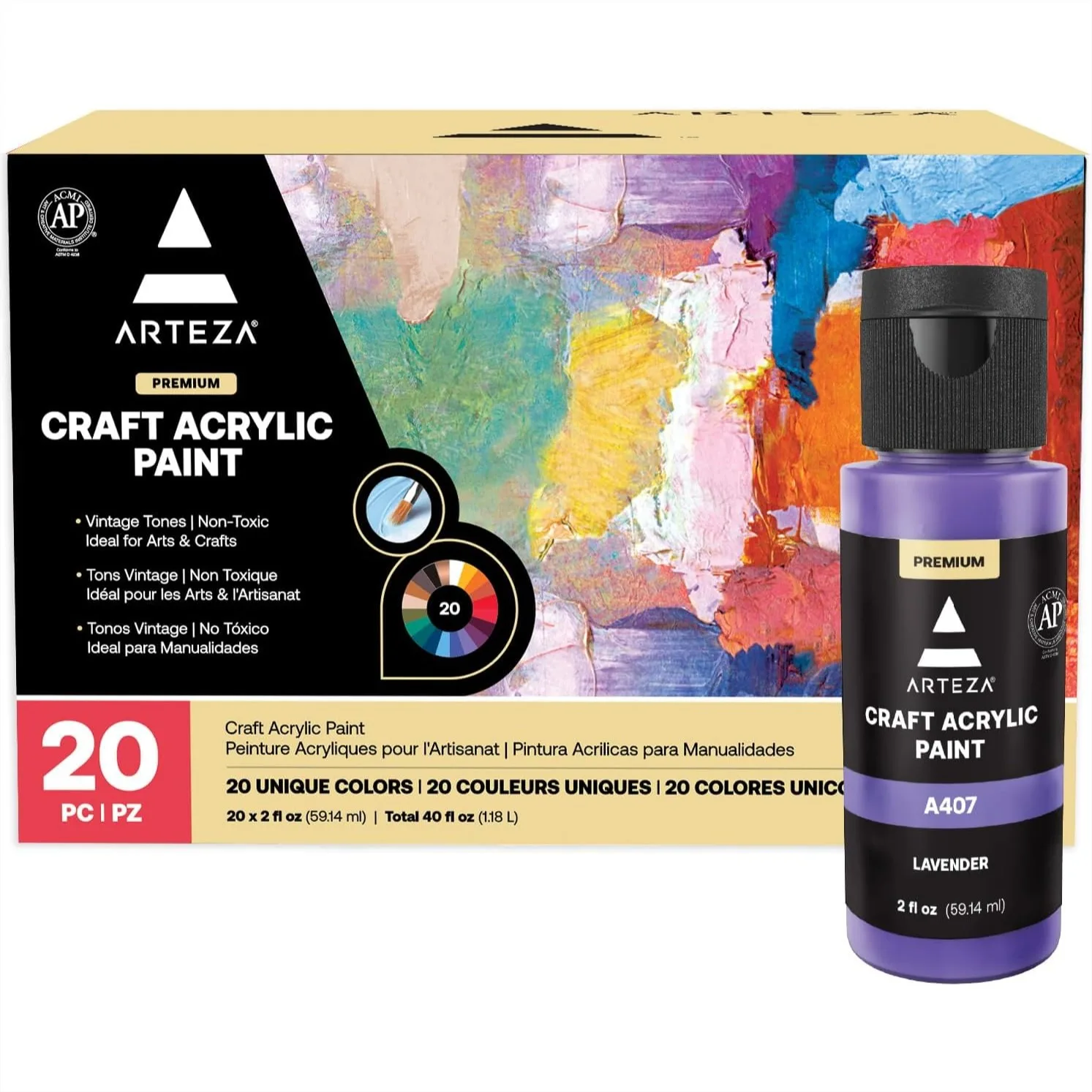 Craft Acrylic Paint Set, 20 Vintage Tones, 2 oz Bottles, Matte Finish for Art & DIY on Glass, Wood, Canvas
Craft Acrylic Paint Set, 20 Vintage Tones, 2 oz Bottles, Matte Finish for Art & DIY on Glass, Wood, Canvas