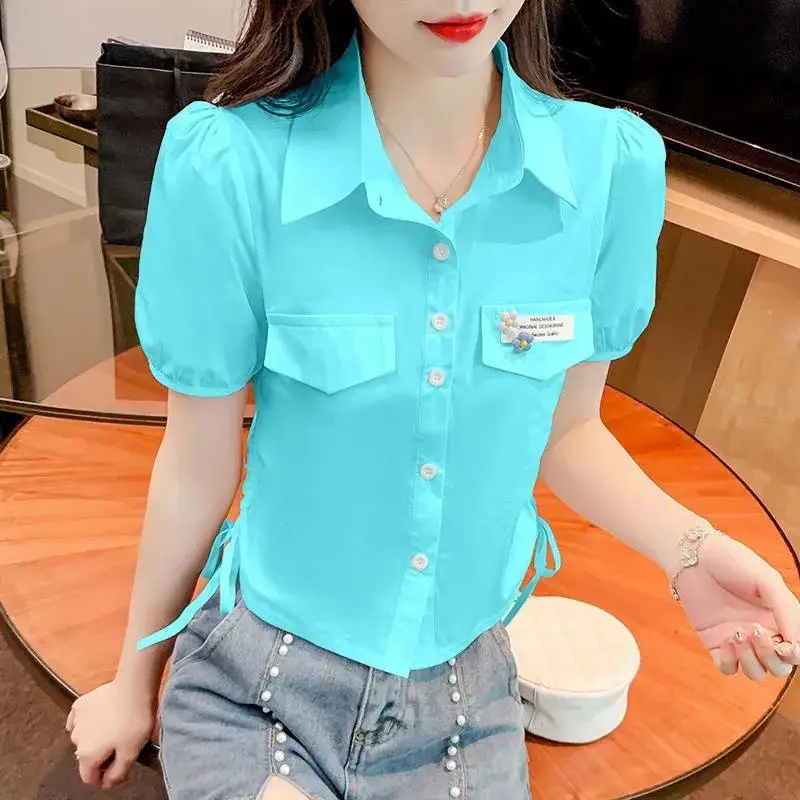 Summer ort Sve irt Women's Korean Version New Design Dstring Bubble Sve Collar Top Age-Defng Faionable
Summer ort Sve irt Women's Korean Version New Design Dstring Bubble Sve Collar Top Age-Defng Faionable