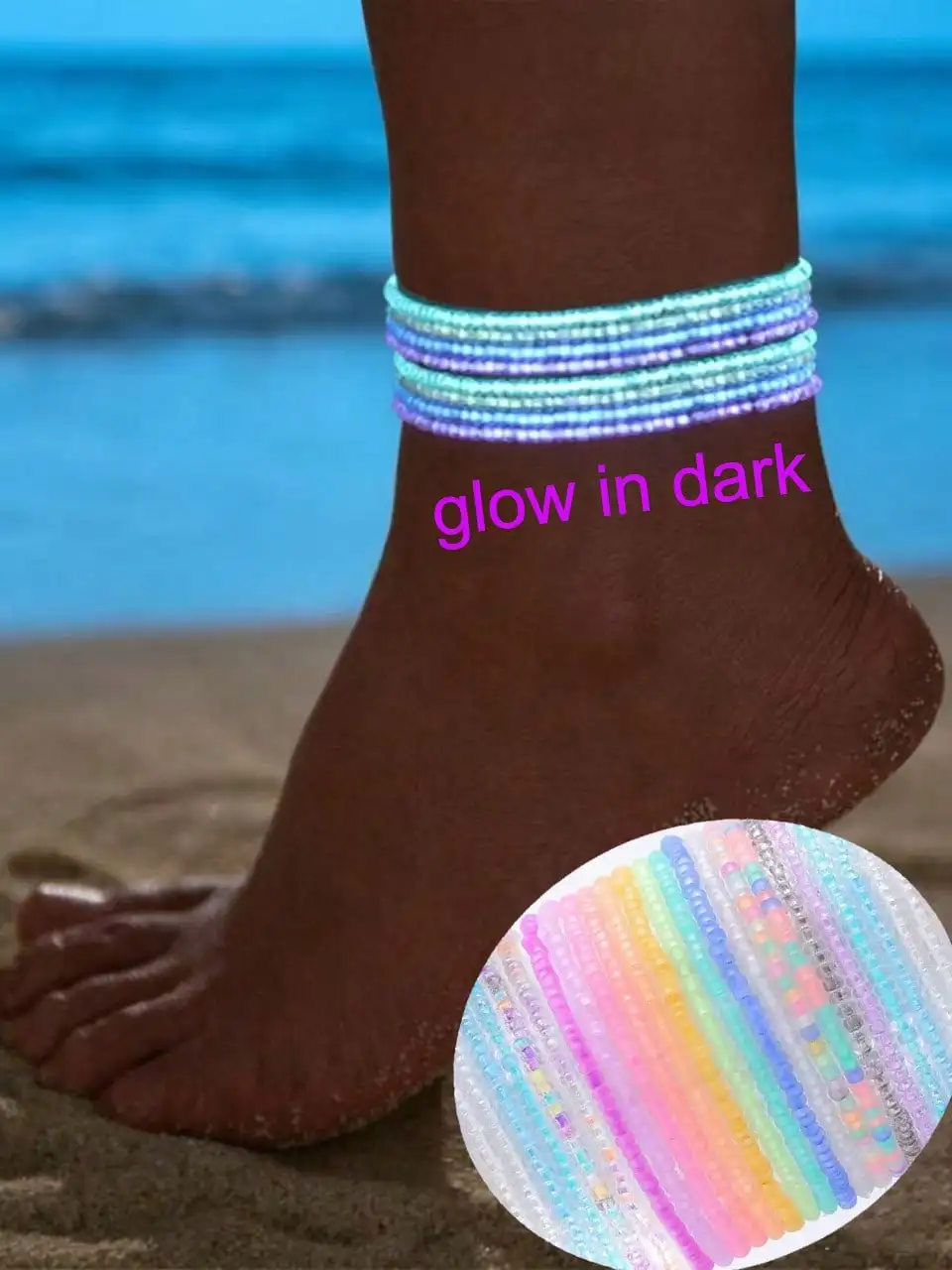6pcs Bohemian Glow In The Dark White/Pink/Purple/Blue/Colorful Beads Anklet, Women Beach Holiday Party Gift
6pcs Bohemian Glow In The Dark White/Pink/Purple/Blue/Colorful Beads Anklet, Women Beach Holiday Party Gift