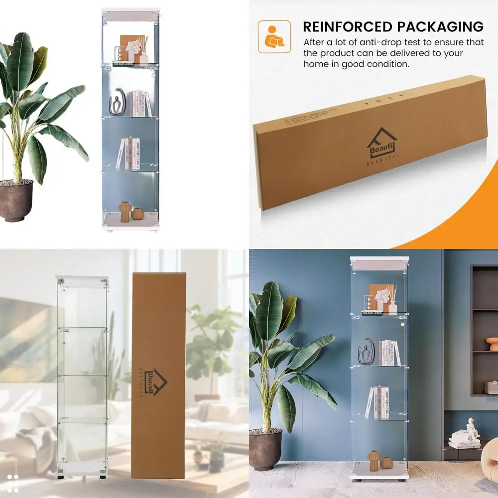 Белая напольная стеклянная витрина с 4-мя полками, идеально подходит для гостиной, спальни, офиса, простая сборка
Белая напольная стеклянная витрина с 4-мя полками, идеально подходит для гостиной, спальни, офиса, простая сборка