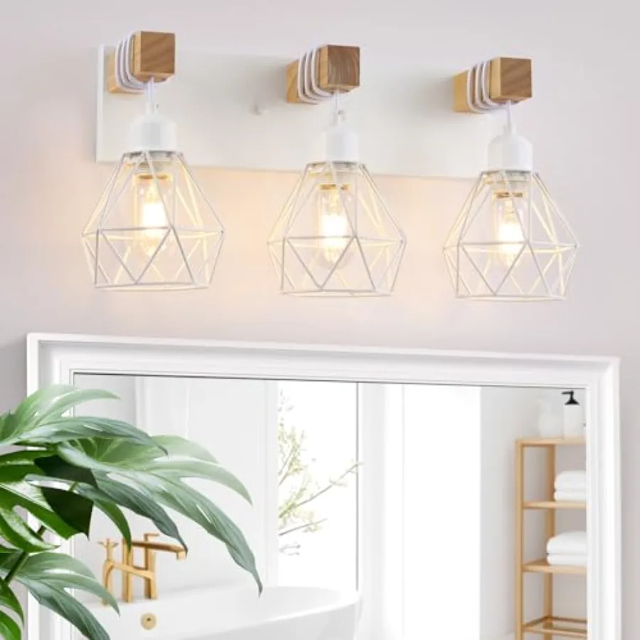 Bathroom Vanity Light Fixtures, 3-Light Wood Bathroom Light Fixtures Over Mirror, Rustic Sconces Wall Lighting with Elegant Met
Bathroom Vanity Light Fixtures, 3-Light Wood Bathroom Light Fixtures Over Mirror, Rustic Sconces Wall Lighting with Elegant Met