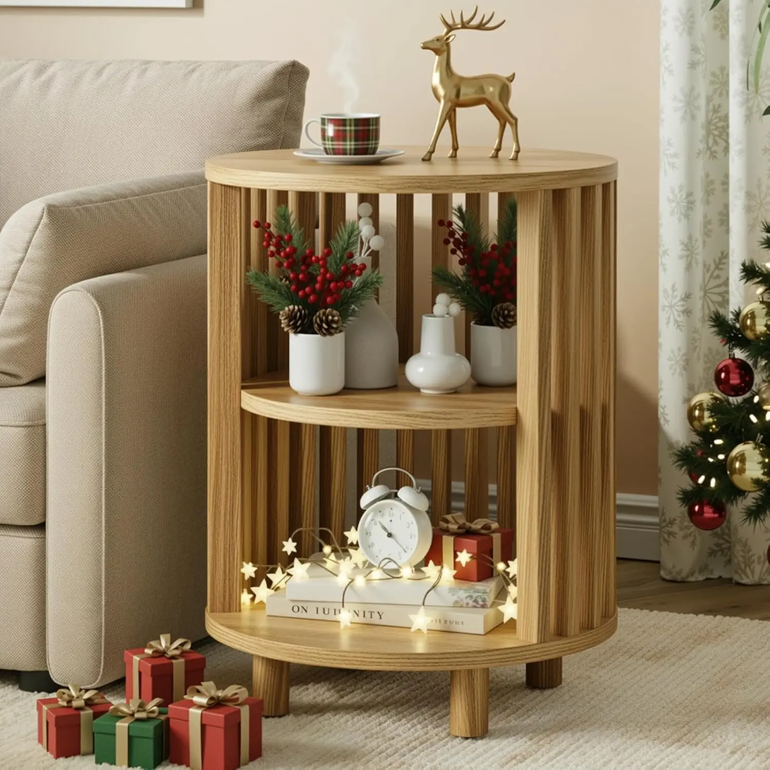 Round End Table, Wood Bedside Table, Mid Century Modern Nightstand with Open Storage Shelf, 3 Tier Small Side Tables
Round End Table, Wood Bedside Table, Mid Century Modern Nightstand with Open Storage Shelf, 3 Tier Small Side Tables