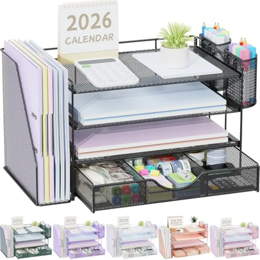 Desk Organizers and Accessories with File Holder, 4-Tier Desk Accessories and Workspace Organizers with Drawer and 2 Pen Holder
Desk Organizers and Accessories with File Holder, 4-Tier Desk Accessories and Workspace Organizers with Drawer and 2 Pen Holder