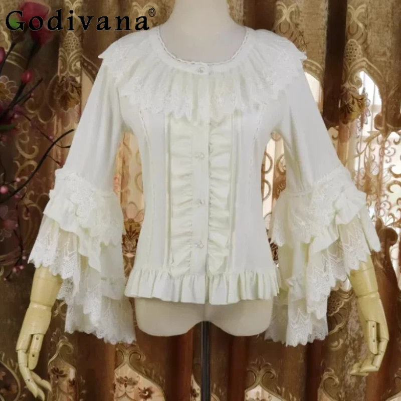 Spring Autumn Lolita Heavy Industry Flare Sleeve Chiffon Blouse Sweet Girls Fashion Round Neck Versatile Age-reducing Shirts
Spring Autumn Lolita Heavy Industry Flare Sleeve Chiffon Blouse Sweet Girls Fashion Round Neck Versatile Age-reducing Shirts